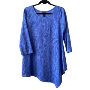 LAST CHANCE SALE!Clara SunWoo Blue LaserCut Mesh Kerchief Asymmetrical Hem Tunic
